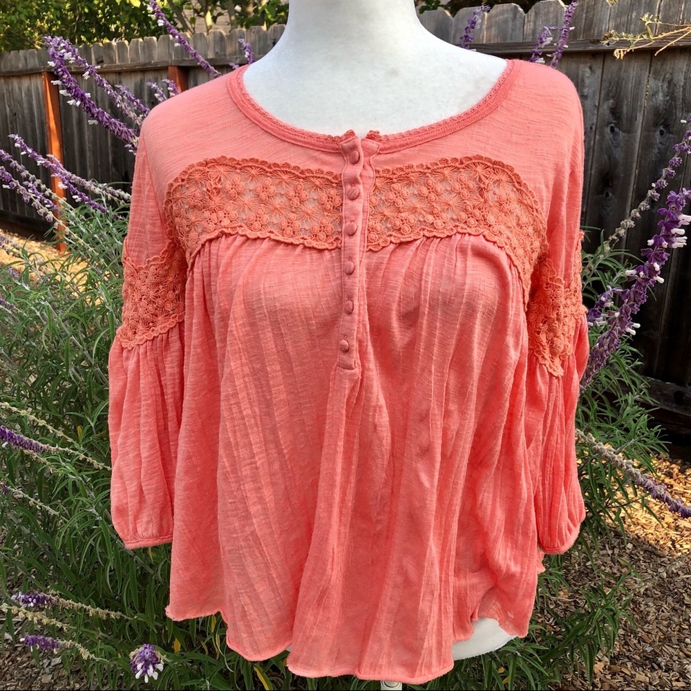 Free People Orange Boho Shirt - Size Small